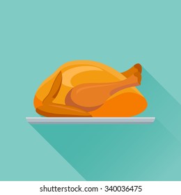 Fried Chicken Or Turkey Flat Style Icon. Vector Illustration.