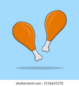 Fried Chicken Vector Illustration. Fast Food Fried Drumpstick Flat Icon