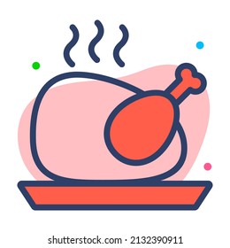 vector de pollo frito Icono de línea. Icono de línea vector simple