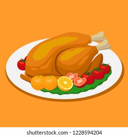 Fried Chicken Vector With Orange Background