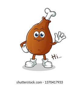 fried chicken waving mascot vector cartoon illustration