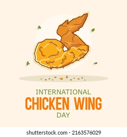 Fried chicken wing cartoon vector illustration. Flying golden brown chicken wing. International chicken wing day celebration flat poster
