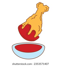 El pollo frito está goteando en salsa.