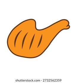 Fried chicken wing vector illustration. Crispy golden chicken wing icon isolated on white background. Flat cartoon style fast food graphic design.