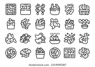 Fried chicken wings icons set outline vector. Roast spicy. Hot meal