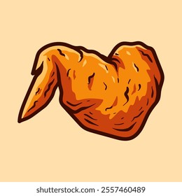 fried chicken wings isolated colored drawing line art style sketch classic vintage design illustration