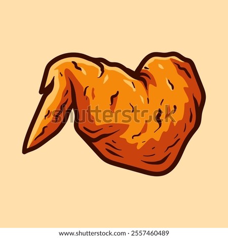 fried chicken wings isolated colored drawing line art style sketch classic vintage design illustration