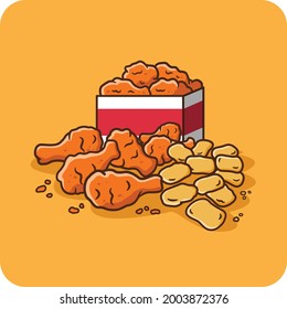 Fried Chicken Wings With Nuggets, Icon, Vector Design, Isolated Background.