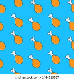 Fried chickens drumstick vector seamless pattern.
