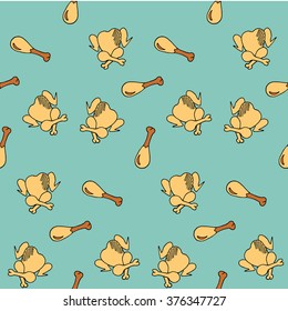 Fried chickens seamless pattern. Vector Illustration. 