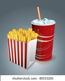 Fried chips in paper bag with soda
