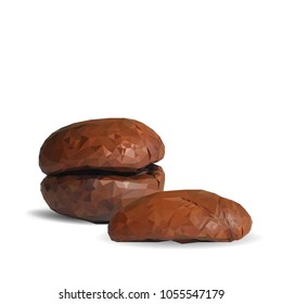 Fried coffee beans. Arabic. Fragrant coffee. Robusta. Vector illustration. Coffee ingredients in triangulation technique. Coffee low poly.