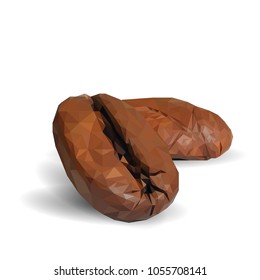 Fried coffee beans. Fragrant coffee. Robusta. Vector illustration. Arabic. Coffee ingredients in triangulation technique. Coffee low poly.