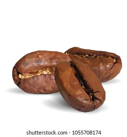 Fried coffee beans. Fragrant coffee. Robusta. Vector illustration. Arabic. Coffee ingredients in triangulation technique. Coffee low poly.