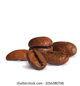 Fried coffee beans. Fragrant coffee. Robusta. Vector illustration. Arabic. Coffee ingredients in triangulation technique. Coffee low poly.