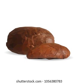 Fried coffee beans. Fragrant coffee. Robusta. Vector illustration. Arabic. Coffee ingredients in triangulation technique. Coffee low poly.