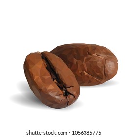 Fried coffee beans. Fragrant coffee. Robusta. Vector illustration. Arabic. Coffee ingredients in triangulation technique. Coffee low poly.