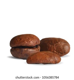 Fried coffee beans. Fragrant coffee. Robusta. Vector illustration. Arabic. Coffee ingredients in triangulation technique. Coffee low poly.