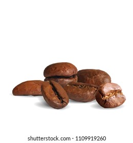 Fried coffee beans. Fragrant coffee. Robusta. Vector illustration. Arabic. Coffee ingredients in triangulation technique. Coffee low poly.
