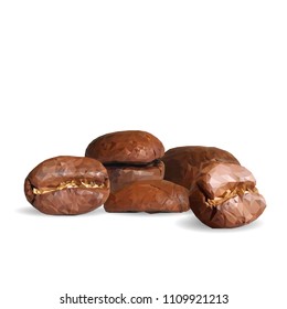 Fried coffee beans. Fragrant coffee. Robusta. Vector illustration. Arabic. Coffee ingredients in triangulation technique. Coffee low poly.