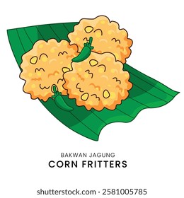 Fried Corn Fritters with Chili on Cassava Leaf Indonesian Fried Snack