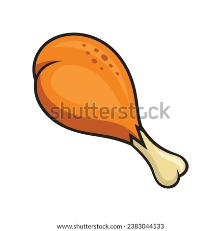 Fried Crispy Chicken Leg Icon on White Background. Vector