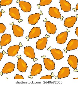 Fried Crispy Chicken Legs Seamless Pattern. doodle fried chicken pattern background. Chicken leg pattern. fast food background. 
