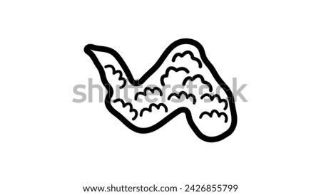 Fried crispy chicken wing sign, black isolated silhouette