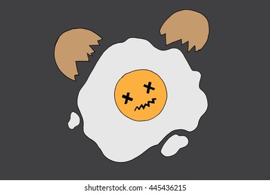 Fried dead egg. Hand drawn vector stock illustration.