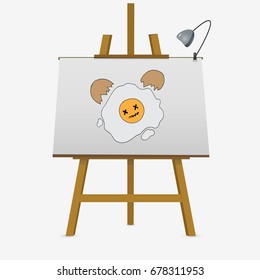 Fried dead egg on easel. Hand drawn vector stock illustration.
