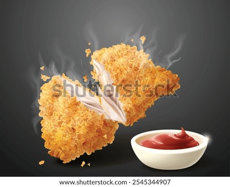 Fried Delicious Chicken crispy, crunchy chicken with tomato sauce vector Background.
