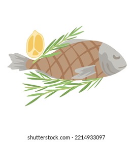 Fried Dorado Fish With Lemon And Rosemary On White Background