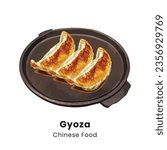 Fried dumplings gyoza. Hand drawn watercolor vector illustration