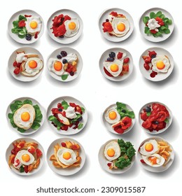 Fried egg 3D vector graphic for a menu with delicious products on a plate baked rabbit in blueberry sauce with cream on top


