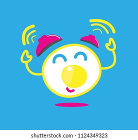 Fried egg and alarm clock on Blue background,vector illustration of breakfast.