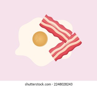 Fried egg and bacon for breakfast, healthy breakfast logo design. Classic Bacon and Eggs vector design and illustration.