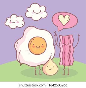 fried egg bacon and cookie menu restaurant food cute vector illustration