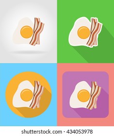 fried egg and bacon fast food flat icons with the shadow vector illustration isolated on background