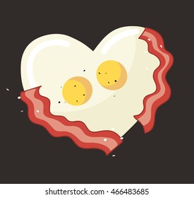 Fried egg and bacon in heart shape vector