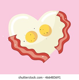 Fried egg and bacon in heart shape vector