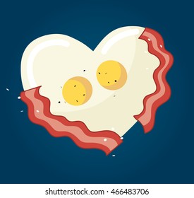 Fried egg and bacon in heart shape vector