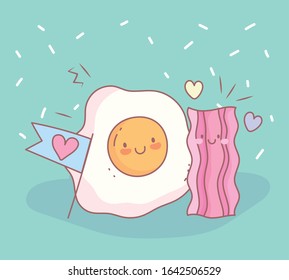 fried egg and bacon menu restaurant food cute vector illustration