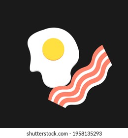 Fried egg and bacon on black background. Vector illustration