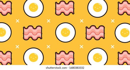 fried egg and bacon seamlesss pattern background vector.