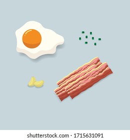 Fried egg, bacon, spring onion and garlic