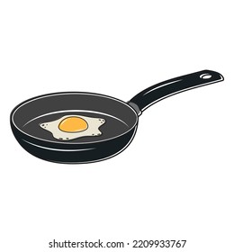 Frittiertes Ei in einer schwarzen Pfanne, farbige Vektorgrafik