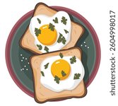 Fried egg and bread isolated vector illustration on white background