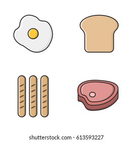 fried egg, bread, sausage and steak set collection icons vector with white Background