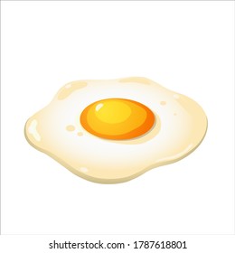 Fried egg for breakfast cartoon style.  Vector illustration of appetizing egg. Isolated on a white background for icon, poster, menu, greeting and invitation card, print and web project.