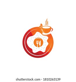 Fried egg breakfast icon isolated. Flat omelet meal yolk logo shape symbol design